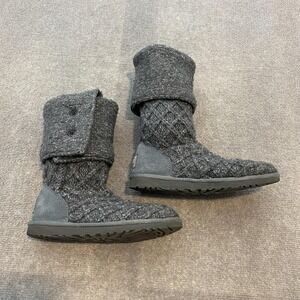 UGG Lattice Cardy Boots Womens Size 6 Gray Wool Blend Knit Mid Calf 3066